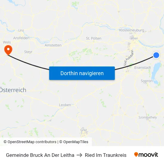 Gemeinde Bruck An Der Leitha to Ried Im Traunkreis map