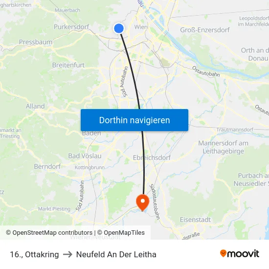 16., Ottakring to Neufeld An Der Leitha map