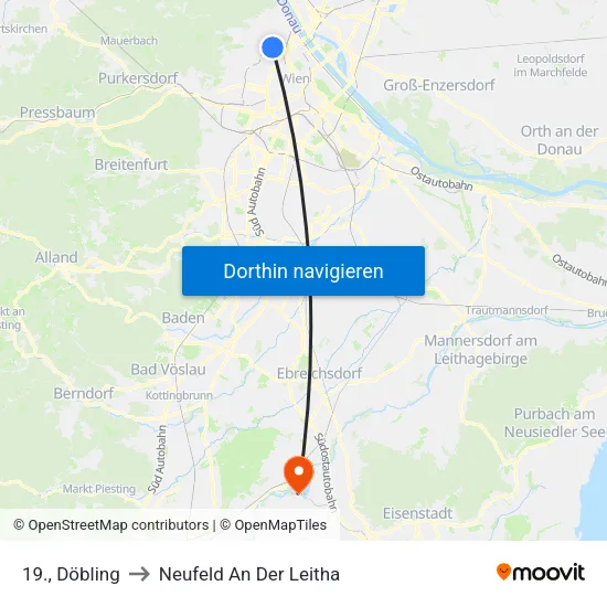 19., Döbling to Neufeld An Der Leitha map