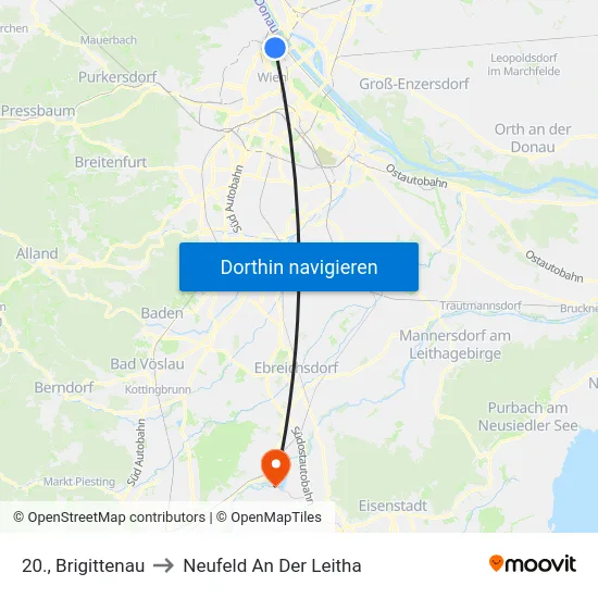 20., Brigittenau to Neufeld An Der Leitha map