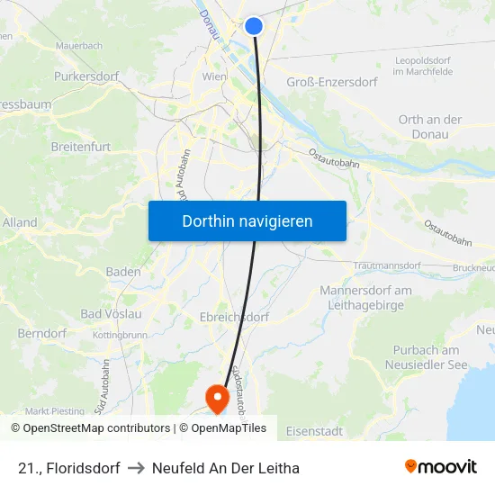 21., Floridsdorf to Neufeld An Der Leitha map