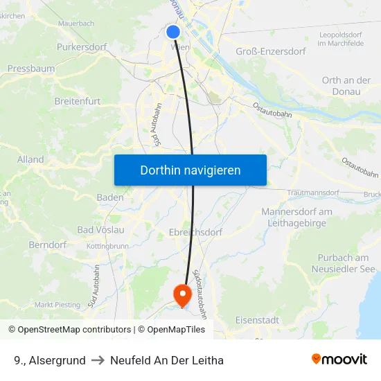 9., Alsergrund to Neufeld An Der Leitha map