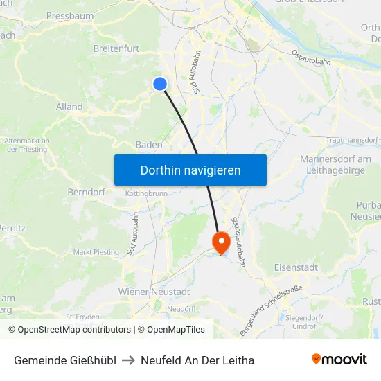 Gemeinde Gießhübl to Neufeld An Der Leitha map