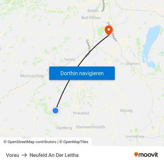 Vorau to Neufeld An Der Leitha map