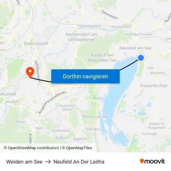 Weiden am See to Neufeld An Der Leitha map