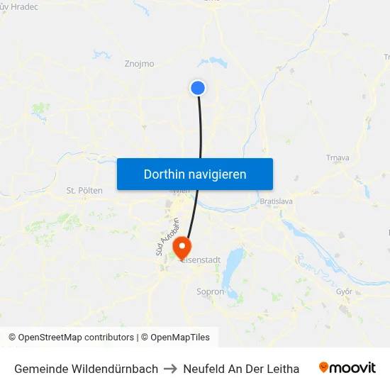 Gemeinde Wildendürnbach to Neufeld An Der Leitha map