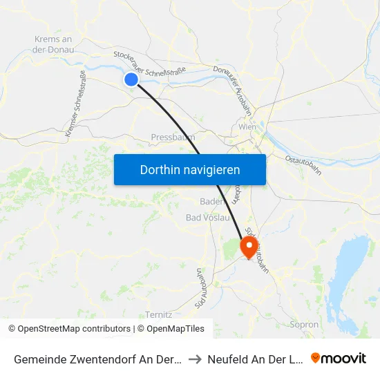 Gemeinde Zwentendorf An Der Donau to Neufeld An Der Leitha map