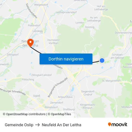 Gemeinde Oslip to Neufeld An Der Leitha map