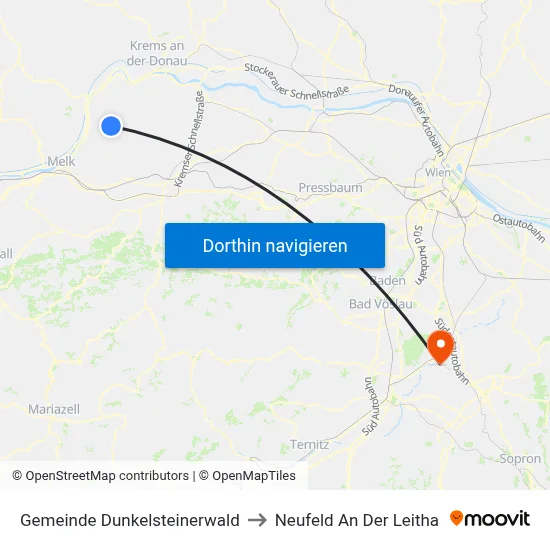 Gemeinde Dunkelsteinerwald to Neufeld An Der Leitha map