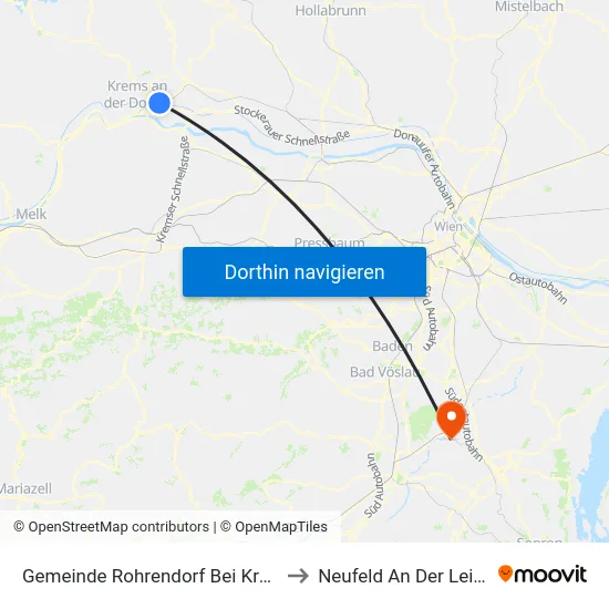 Gemeinde Rohrendorf Bei Krems to Neufeld An Der Leitha map