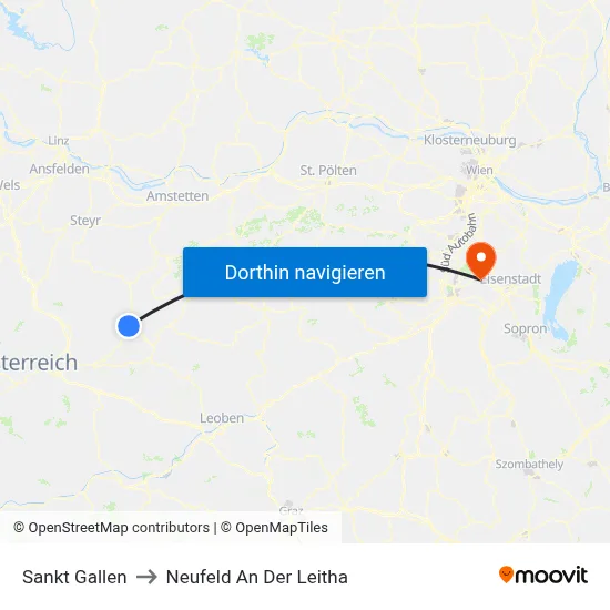 Sankt Gallen to Neufeld An Der Leitha map