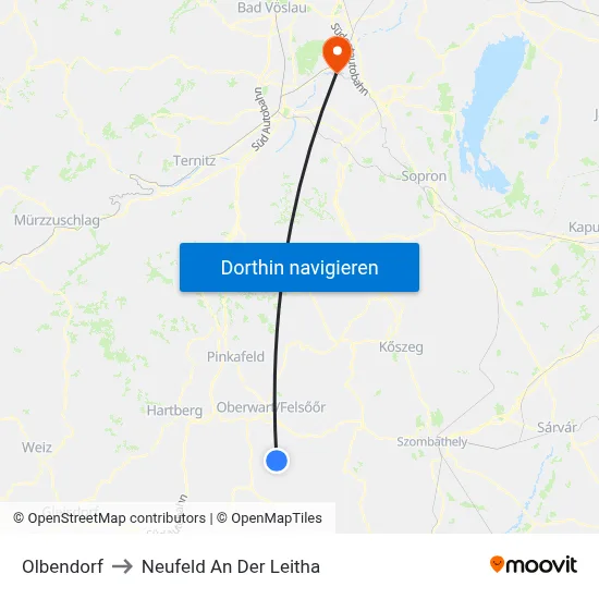 Olbendorf to Neufeld An Der Leitha map