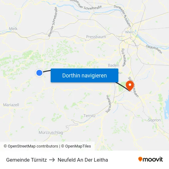 Gemeinde Türnitz to Neufeld An Der Leitha map
