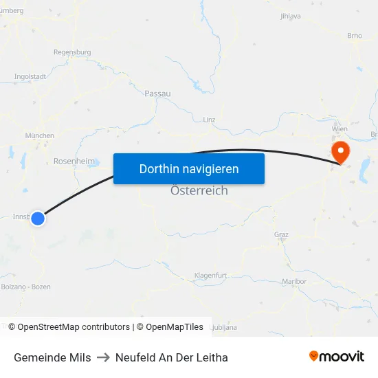 Gemeinde Mils to Neufeld An Der Leitha map