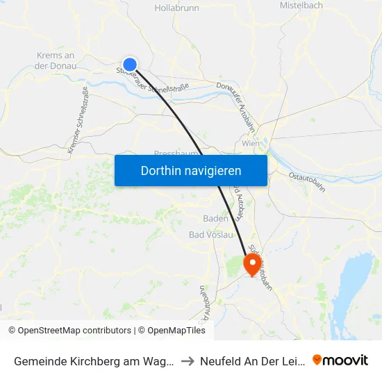 Gemeinde Kirchberg am Wagram to Neufeld An Der Leitha map