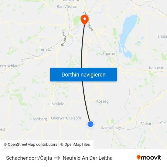 Schachendorf/Čajta to Neufeld An Der Leitha map
