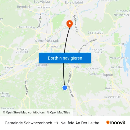 Gemeinde Schwarzenbach to Neufeld An Der Leitha map