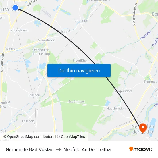 Gemeinde Bad Vöslau to Neufeld An Der Leitha map
