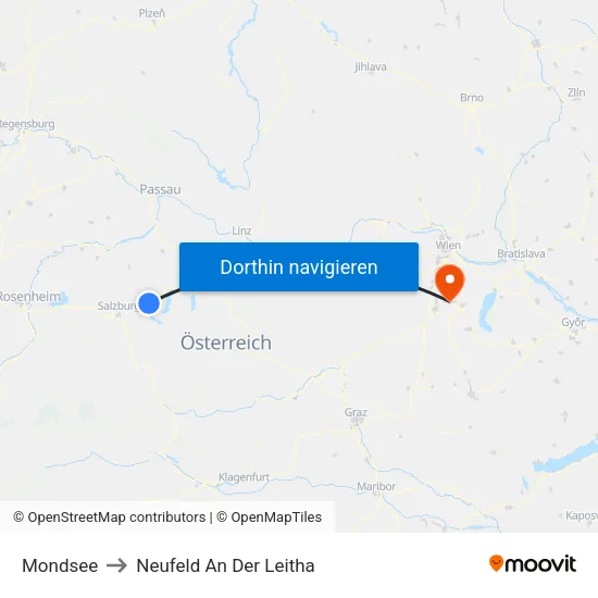 Mondsee to Neufeld An Der Leitha map