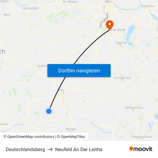 Deutschlandsberg to Neufeld An Der Leitha map
