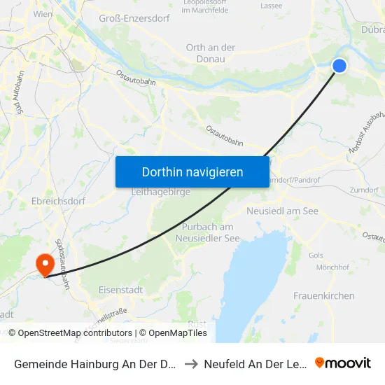 Gemeinde Hainburg An Der Donau to Neufeld An Der Leitha map