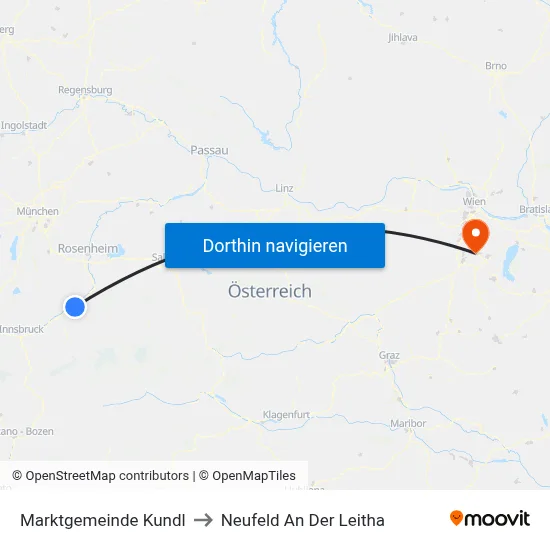 Marktgemeinde Kundl to Neufeld An Der Leitha map