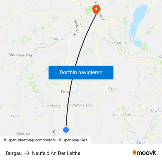 Burgau to Neufeld An Der Leitha map