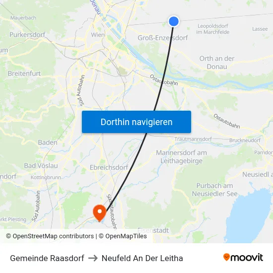 Gemeinde Raasdorf to Neufeld An Der Leitha map