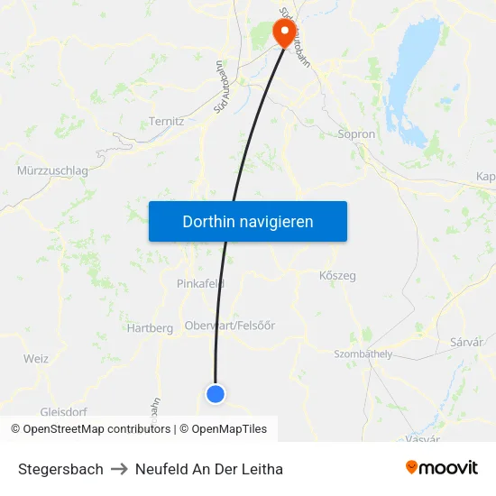 Stegersbach to Neufeld An Der Leitha map