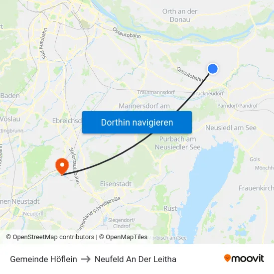 Gemeinde Höflein to Neufeld An Der Leitha map