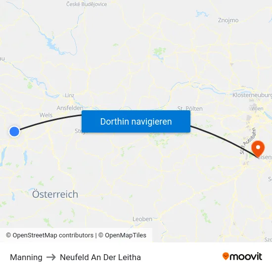 Manning to Neufeld An Der Leitha map