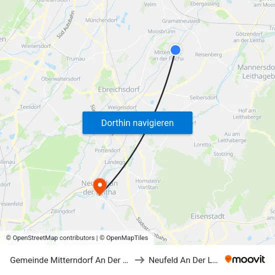 Gemeinde Mitterndorf An Der Fischa to Neufeld An Der Leitha map