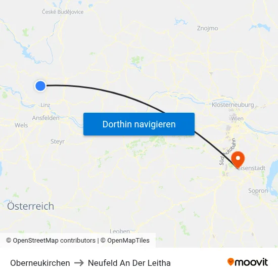Oberneukirchen to Neufeld An Der Leitha map