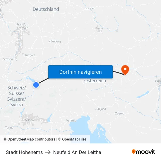 Stadt Hohenems to Neufeld An Der Leitha map