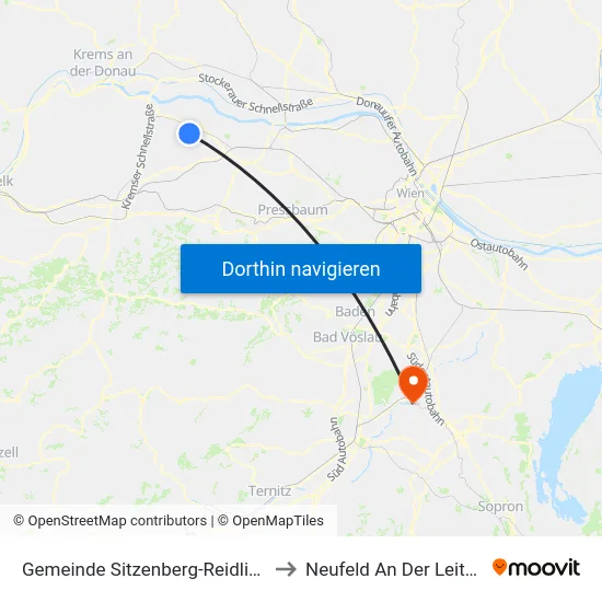 Gemeinde Sitzenberg-Reidling to Neufeld An Der Leitha map