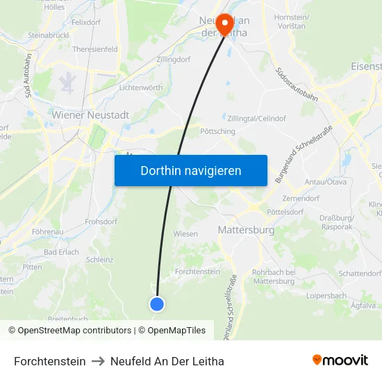 Forchtenstein to Neufeld An Der Leitha map