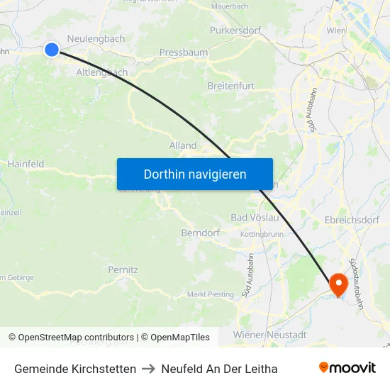 Gemeinde Kirchstetten to Neufeld An Der Leitha map