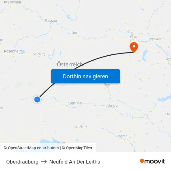 Oberdrauburg to Neufeld An Der Leitha map