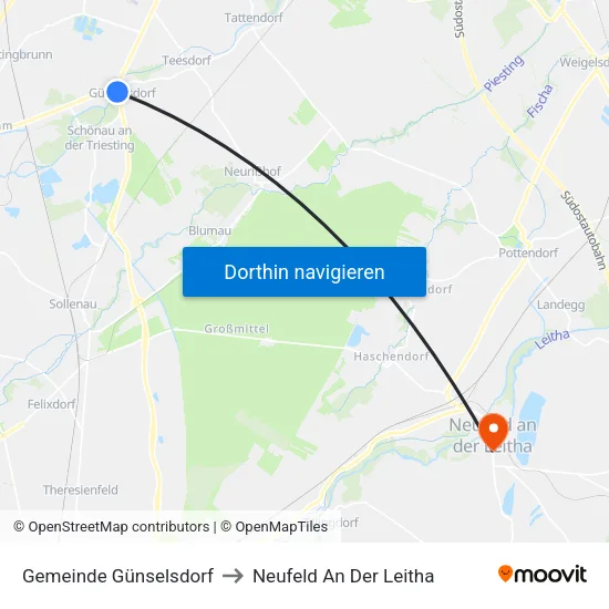 Gemeinde Günselsdorf to Neufeld An Der Leitha map