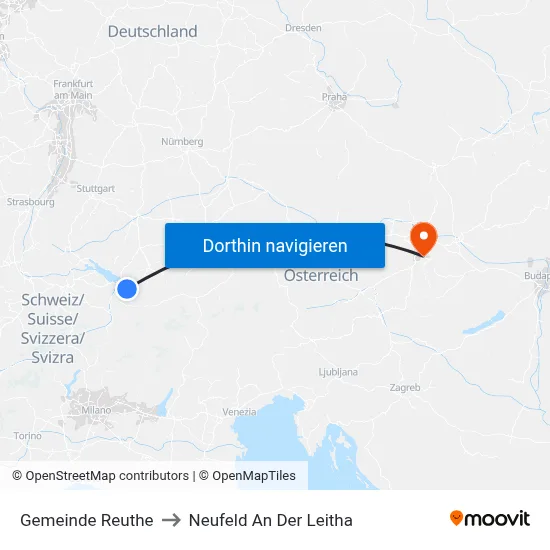 Gemeinde Reuthe to Neufeld An Der Leitha map