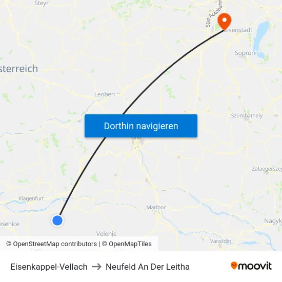 Eisenkappel-Vellach to Neufeld An Der Leitha map