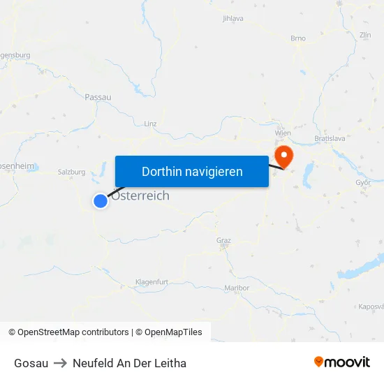 Gosau to Neufeld An Der Leitha map