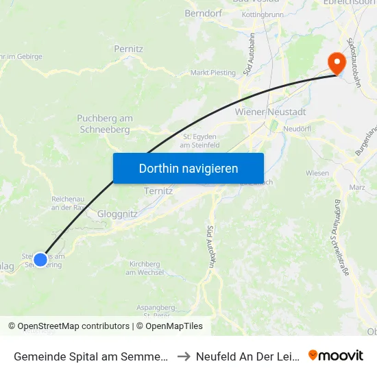 Gemeinde Spital am Semmering to Neufeld An Der Leitha map