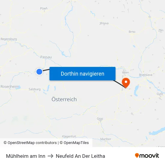 Mühlheim am Inn to Neufeld An Der Leitha map