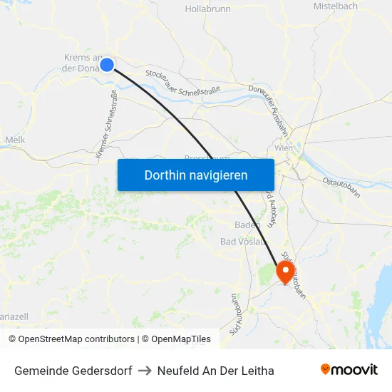 Gemeinde Gedersdorf to Neufeld An Der Leitha map