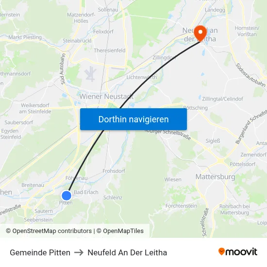 Gemeinde Pitten to Neufeld An Der Leitha map