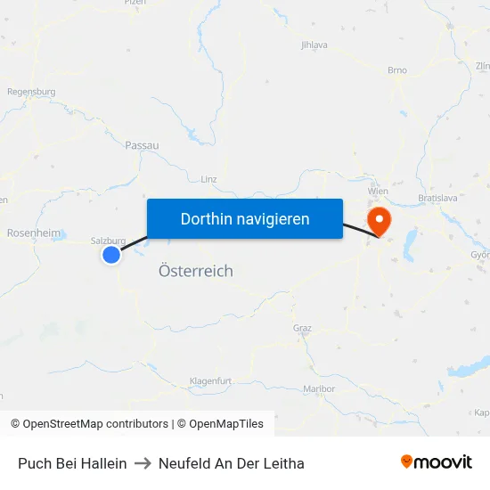 Puch Bei Hallein to Neufeld An Der Leitha map
