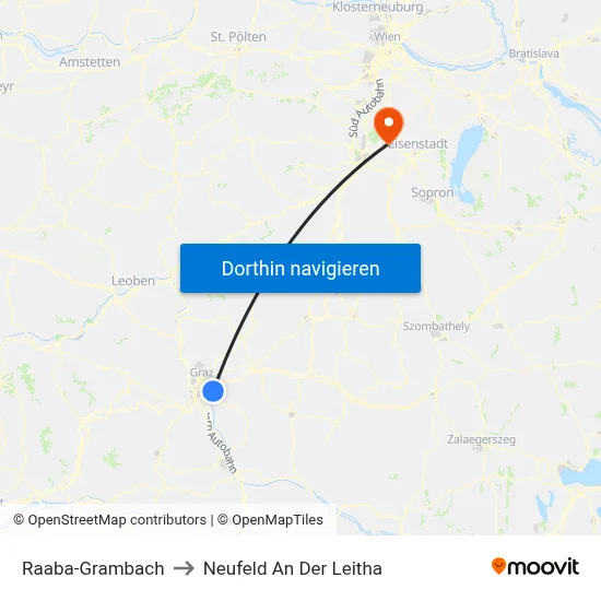 Raaba-Grambach to Neufeld An Der Leitha map