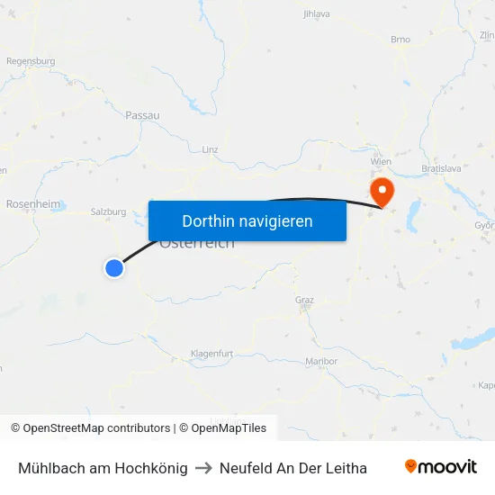 Mühlbach am Hochkönig to Neufeld An Der Leitha map