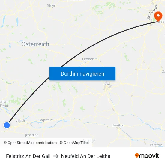 Feistritz An Der Gail to Neufeld An Der Leitha map